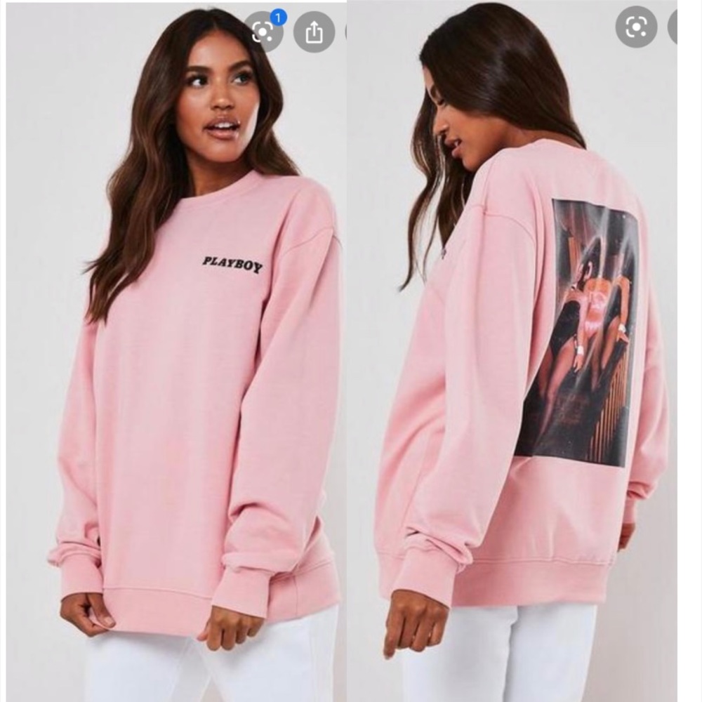 Missguided Playboy Pink Mansion Crew Sweatshirt